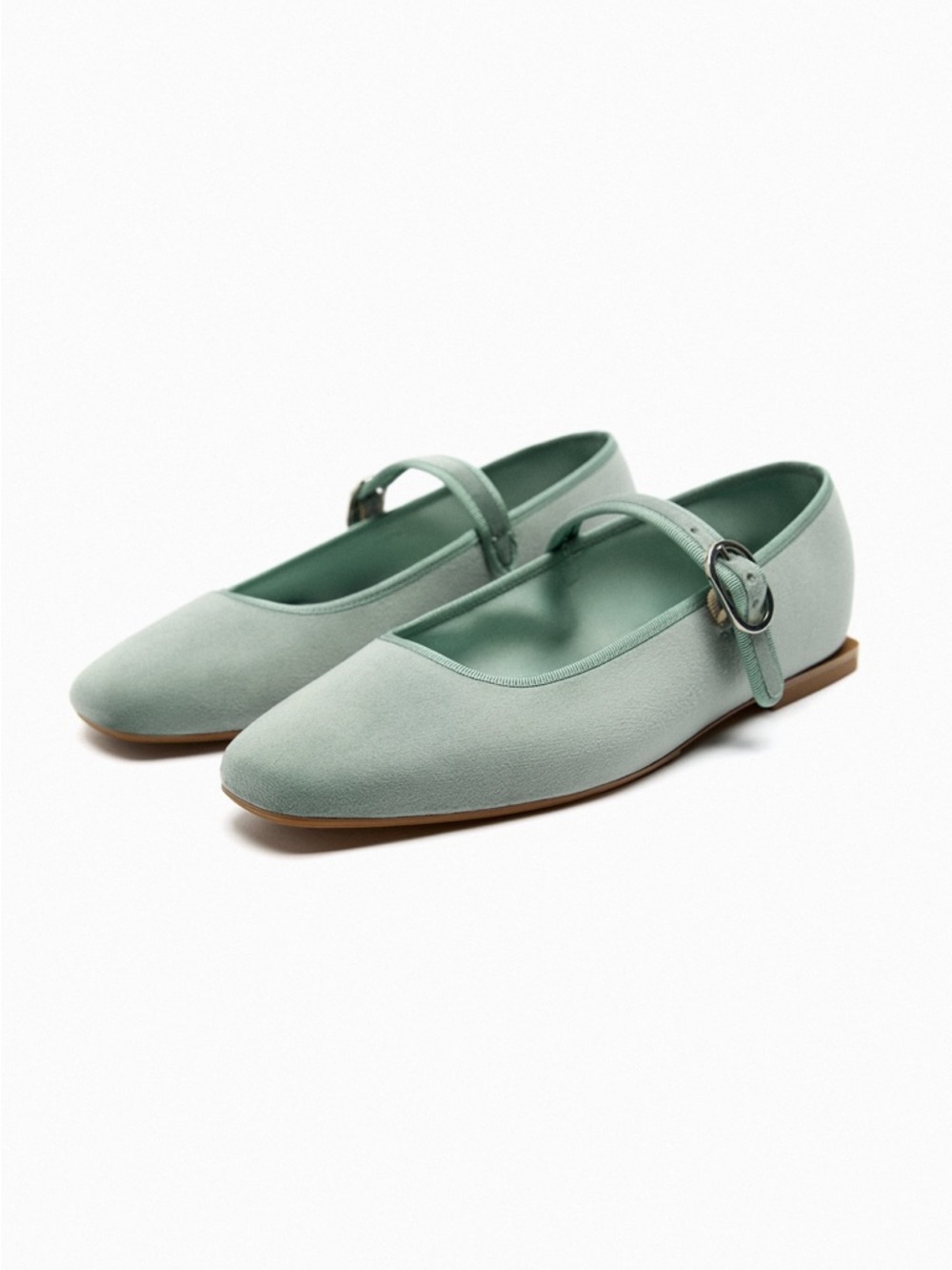 Zara Velvet Mary Jane Flats with Buckle Strap